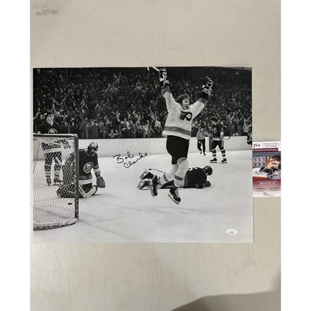 Bob Clarke signed autographed NY Islanders Celebration 16x20 Photo JSA